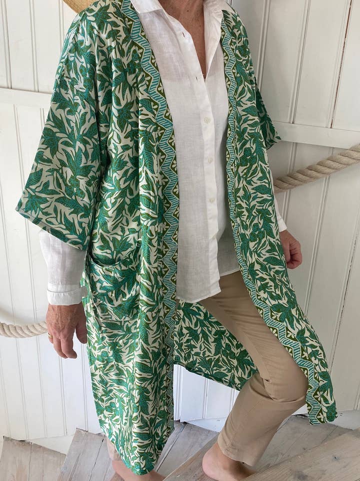 Robe / Kimono 100% Silk Light Green for wholesale by Adhem boutique