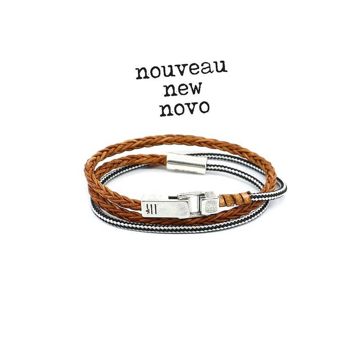 Men's Bracelet | MiraGaya - triple light brown vintage leat for wholesale by Être - Bracelets & Accessories