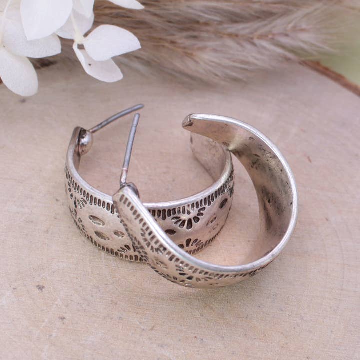 ZAD - Wholesale Hoop earrings - Southwest Silver Textured Hoop Earrings2
