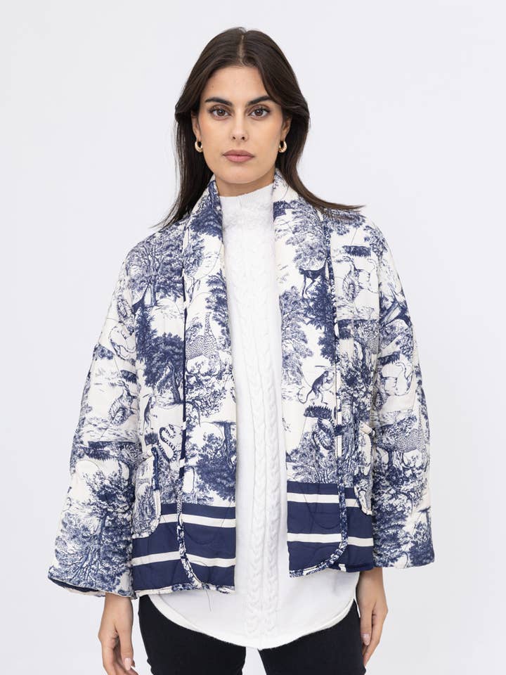 Quilted jacket with floral print for wholesale by Happy look