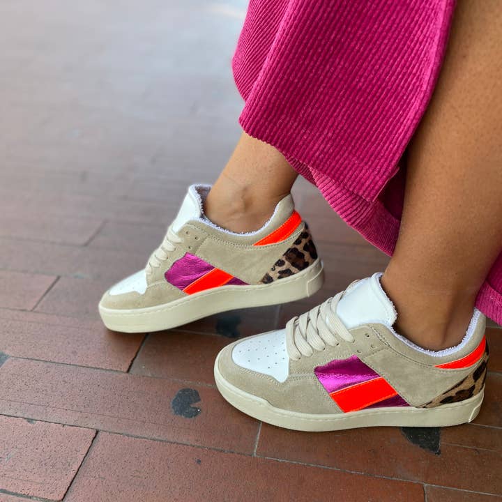 Sneakers med leopardmønster og farvede detaljer for engroshandel hos Lucy Style