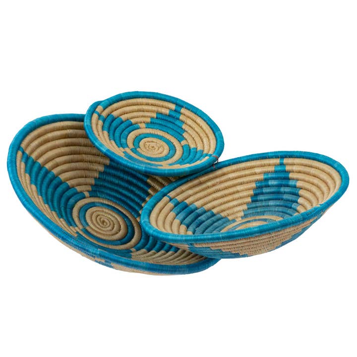 Global Crafts - Wholesale Basket - African Rwanda Baskets Home & Wall Decor-Set/3 Earth Tones, Set of 3