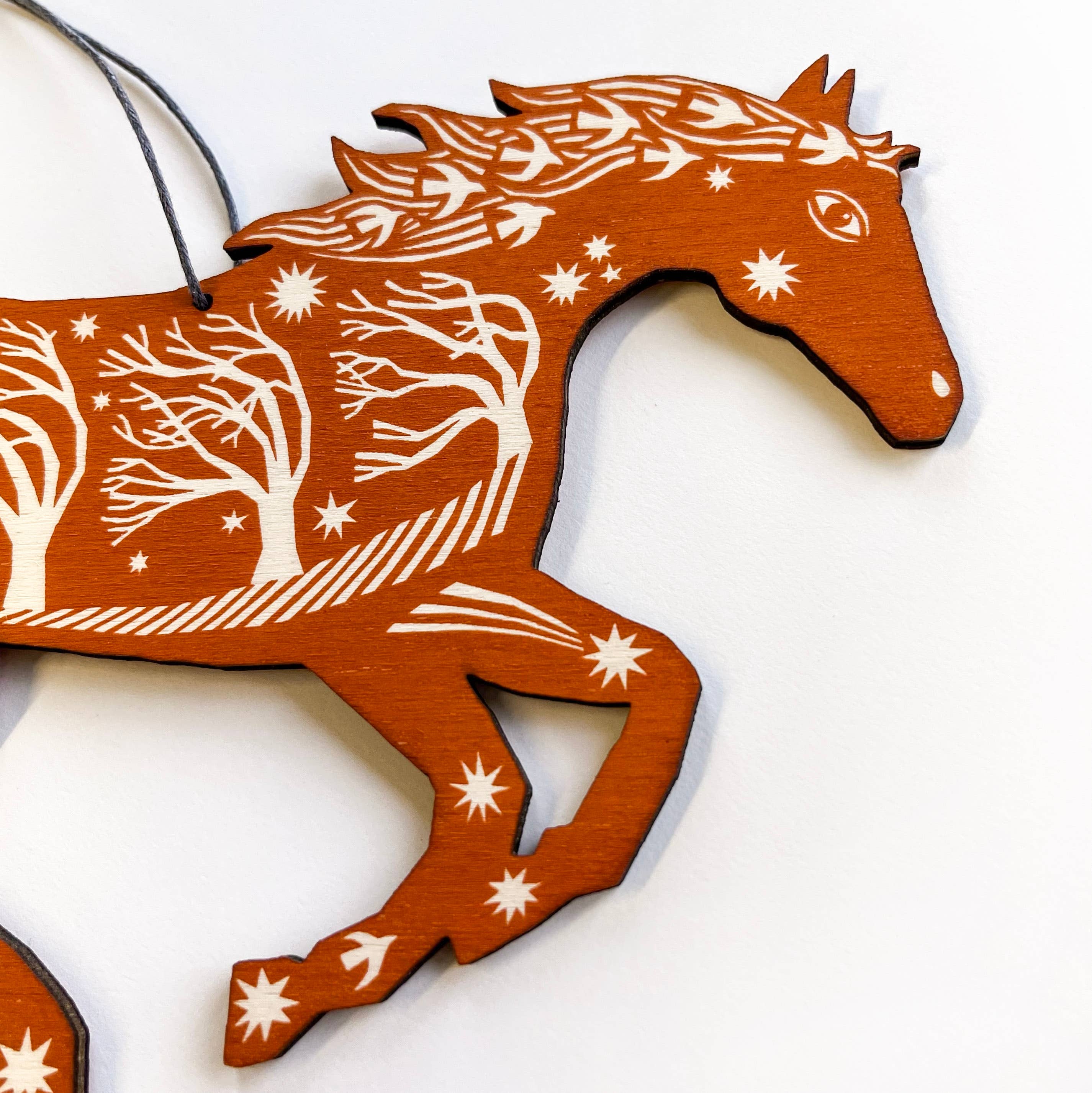 Folded Forest - Wholesale Ornament - Screenprinted Wooden Decoration - Horse - Ginger 2