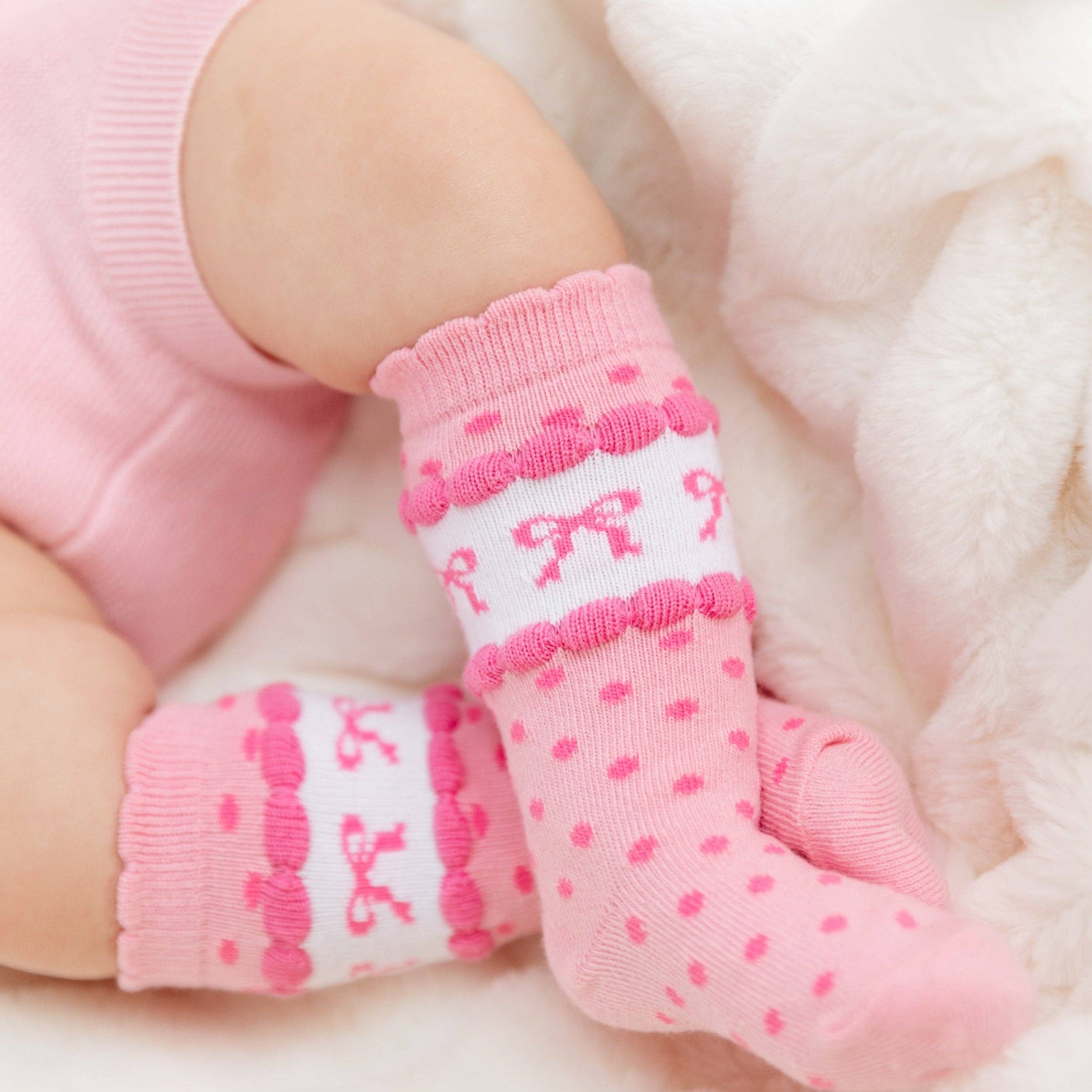Little Stocking Co. - Wholesale Socks - Kids & Baby - Pink Bow Scalloped Knee Socks1