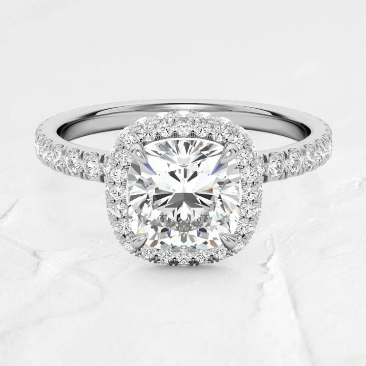 Cushion Encircled Moissanite Halo Ring in 925 Silver for wholesale by DJOYR