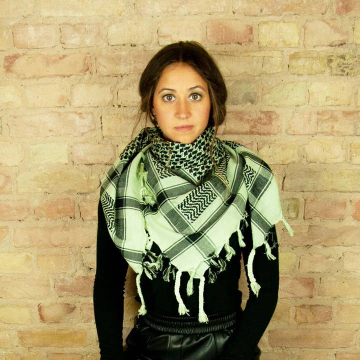 Tribal Trade GmbH – Großhandel Schal – Unisex – Palituch - Grün-Mintgrün - Schwarz - Kufiya PLO Tuch5