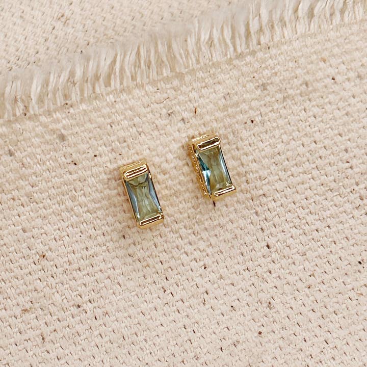 GoldFi - Wholesale Stud/Post Earrings - 18k Gold Filled Baguette Birthstone Stud Earrings