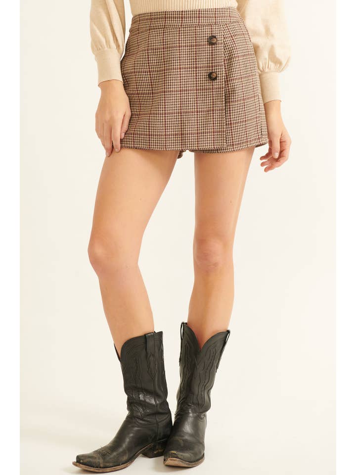 Promesa USA - Wholesale Skort - Women's - Houndstooth Wrap Decorative Button Skort
