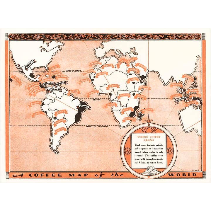 Magnet CF-19 Coffee Map of the World for wholesale by Found Image Press