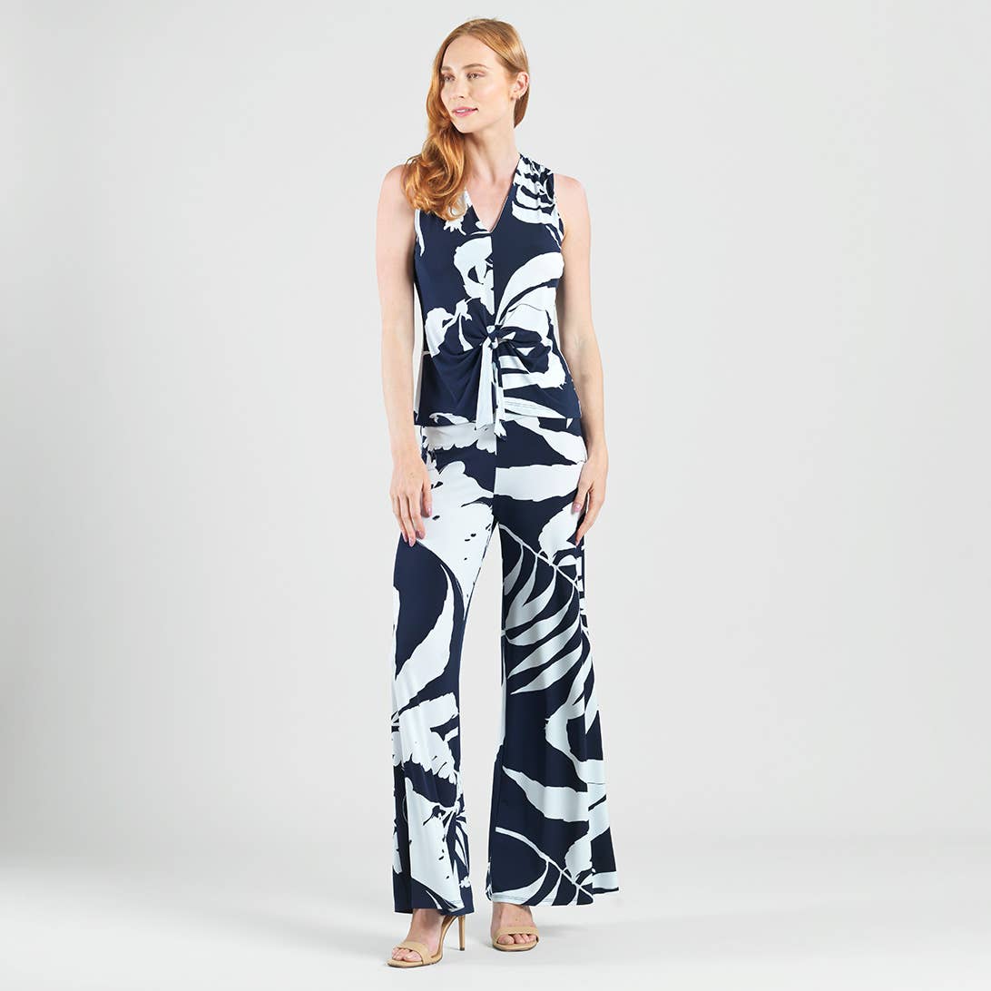 Navy White T49P29 - Sleeveless V-Neck Center Front Tie Top for wholesale on Faire11