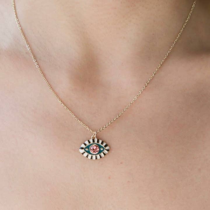 HoopLa - Wholesale Pendant/Charm Necklace - Evil Eye Third Eye Enamel and Crystal Pendant Necklace