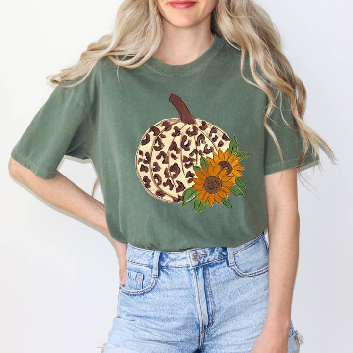 Leopard Sunflower Pumpkin T-Shirt - Minimum 6 for wholesale by Baxter & Me