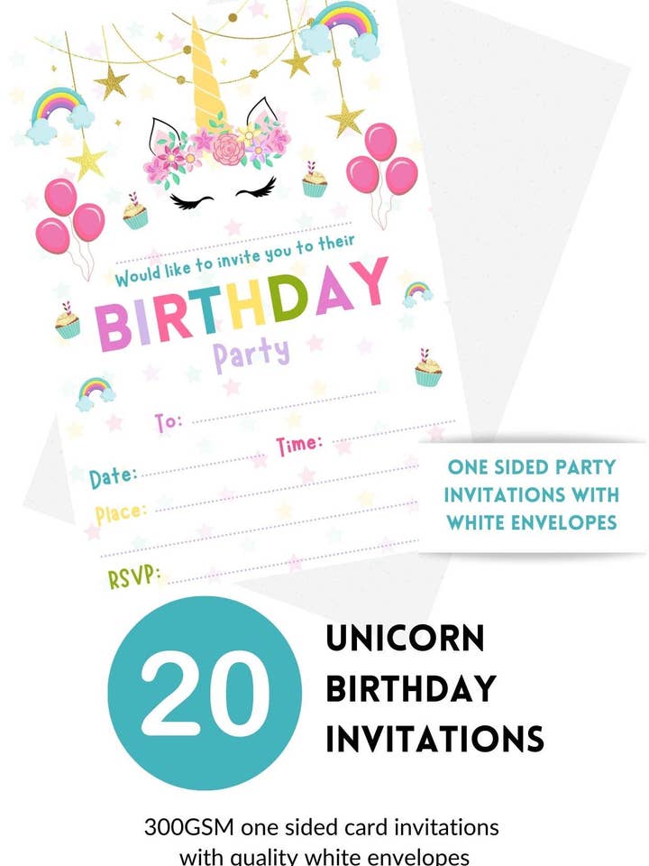 Second Ave 20 Pack Unicorn Birthday Party Invitations for wholesale by Second Ave Gift Company