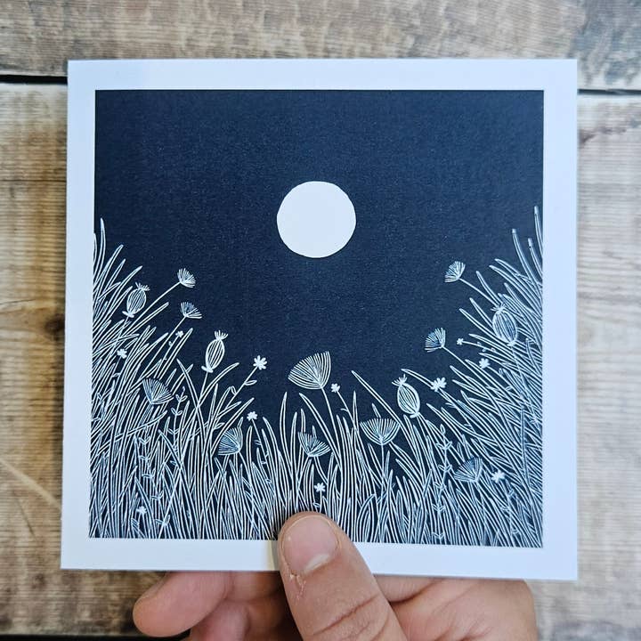 Quiet Night - Single Square Greetings Card for wholesale by Flotsam Prints