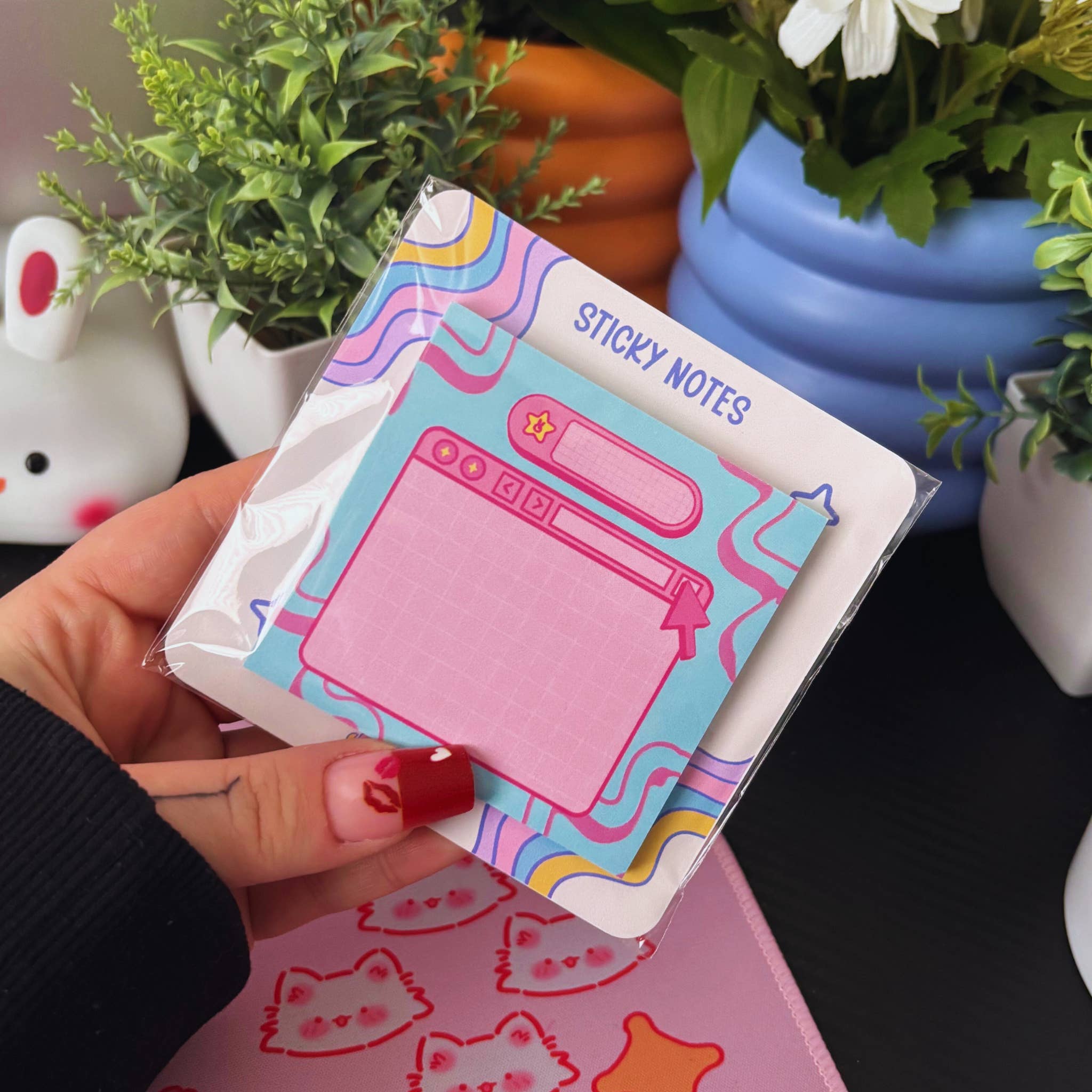 Drimsy Studio - Wholesale Sticky notes - Y2K Inspired Pink and Blue Sticky Notes 3x3 inch | 50 sheets | Old Computer Retro Wavy Stationery