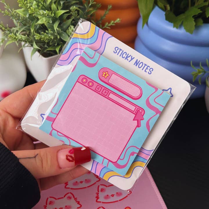 Drimsy Studio - Wholesale Sticky notes - Y2K Inspired Pink and Blue Sticky Notes 3x3 inch | 50 sheets | Old Computer Retro Wavy Stationery0