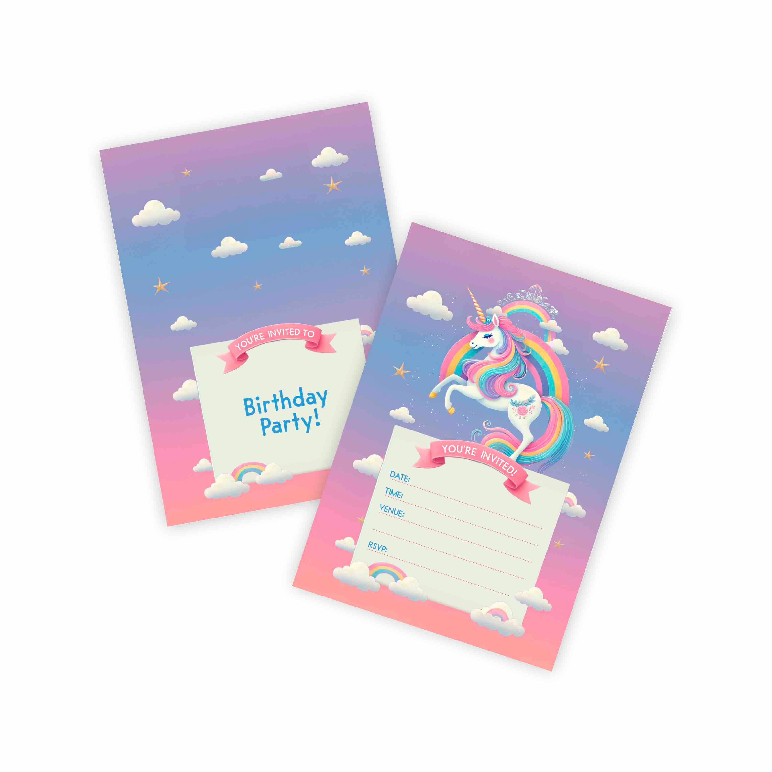 Huxters - Vente Cartes d'anniversaire - Invitation thème fête d'anniversaire Licorne Pastel (lot de 14)0