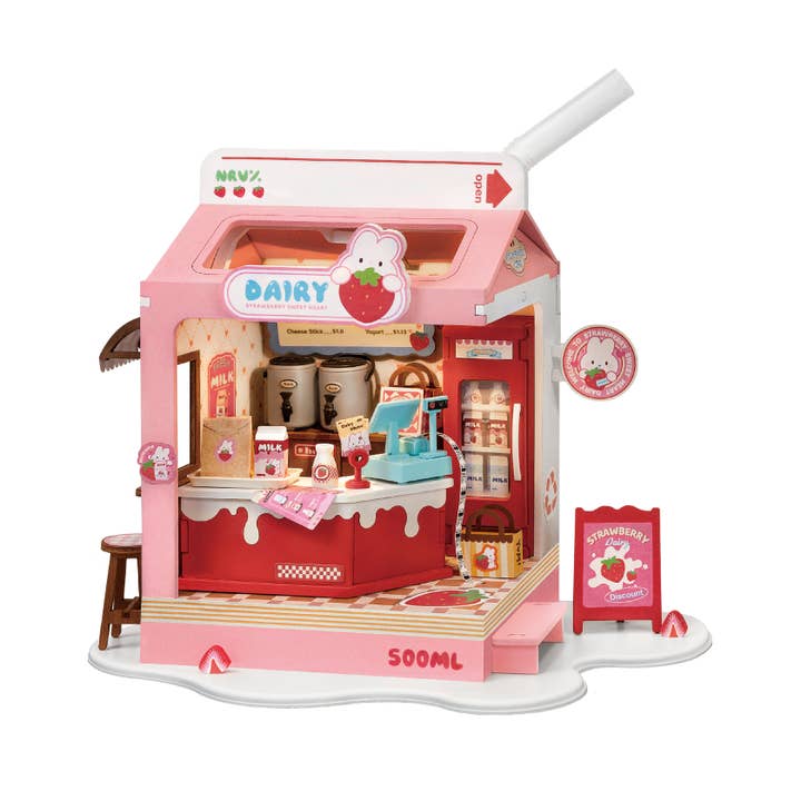 Robotime - Wholesale DIY Craft Kit - Kids - DS034 Strawberry Milk Box ROBOTIM Rolife DIY Miniature House