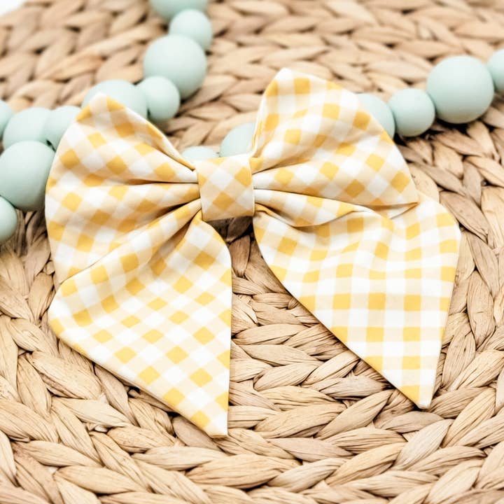 Lysegul Gingham hårbue for engroshandel hos Three Paws