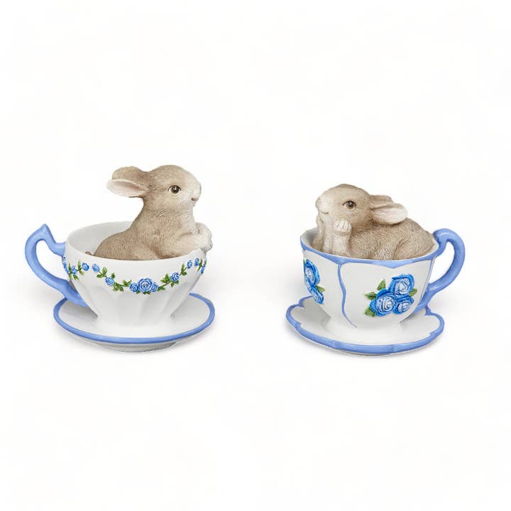 December Diamonds - Wholesale Decorative Figurine - 2 Asst Bunnies in Teacups