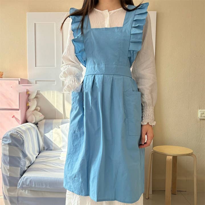 ACCITY - Wholesale Apron - WATER-RESISTANT NYLON FLORAL RUFFLE CROSS APRON_CWMM58022