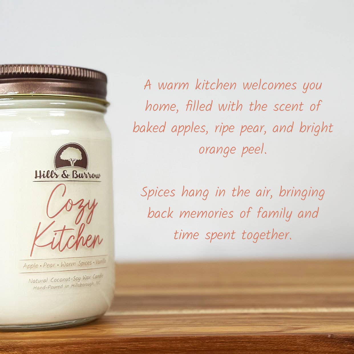 Hills & Burrow - Wholesale Jar/Filled Candle - Cozy Kitchen – Warm Baked Fruit & Soft Spice Candle2