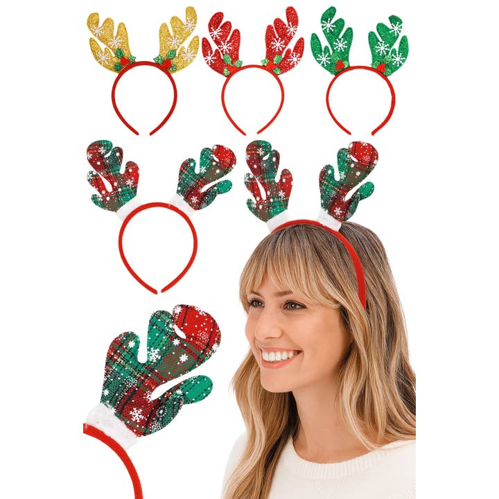 ASSORTED Kitsch Christmas Reindeer Antler Hairband for wholesale on Faire