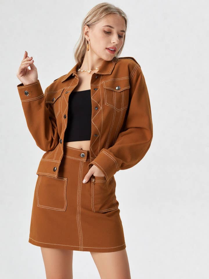 VERY J - Wholesale Skirt - Women's - VE60070BOT-Contrast Color Stitch Mini Skirt11