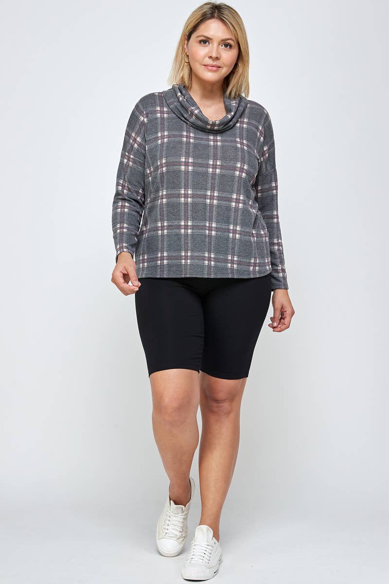 Haute Fox Plus Size & Contemporary - Wholesale Knit Top - Women's - Plus Size Soft French Terry Plaid Top 17668-T12