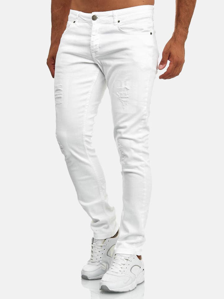 Tazzio Jeans Slim Fit para Homem Look Destruído 16525 Branco por atacado de Tazzio