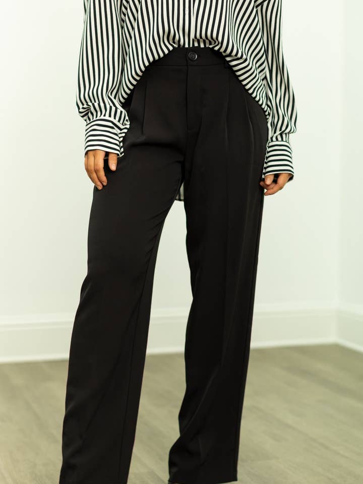 Pleat-Front Trousers, Black for wholesale by GRACE+EMMA by Southern Grace