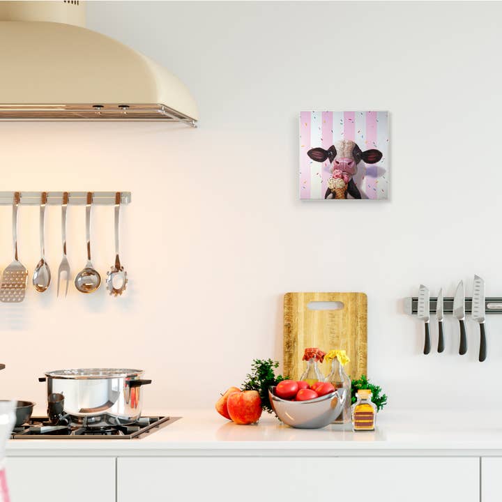 Stupell Industries - Wholesale Art Print - Cute Baby Cow with Ice Cream Cone Pink Stripes Wall Art1