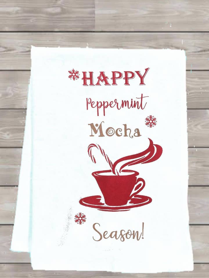 Glad pebermynte Mokka Sæson viskestykke for engroshandel hos Monique Perry Art