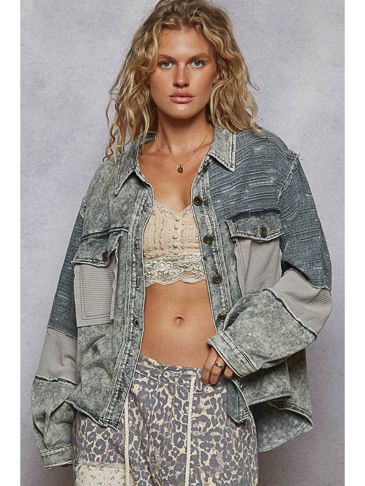 Pol Clothing - Wholesale Jacket - Women's - Long Sleeve French Terry Contrast Animal or Floral Jacket1