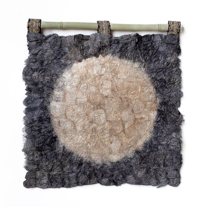 Plant Dyed Makira Moon Wild Silk Wall Hanging - Natural Grey for wholesale by Tanana Madagascar