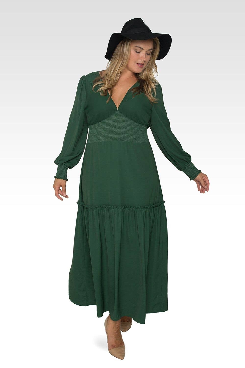 Standards & Practices - Vente Robe – femme - Robe longue pour femme taille smockée verte grande taille