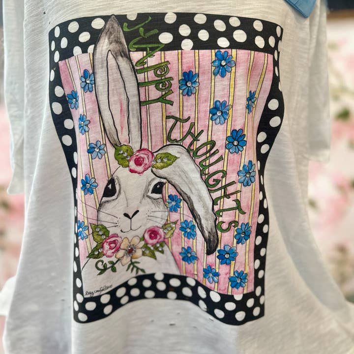 A Rare Bird Shop - Wholesale Screen Printed T-Shirt - Women's - Happy Thoughts Bunny Shirt