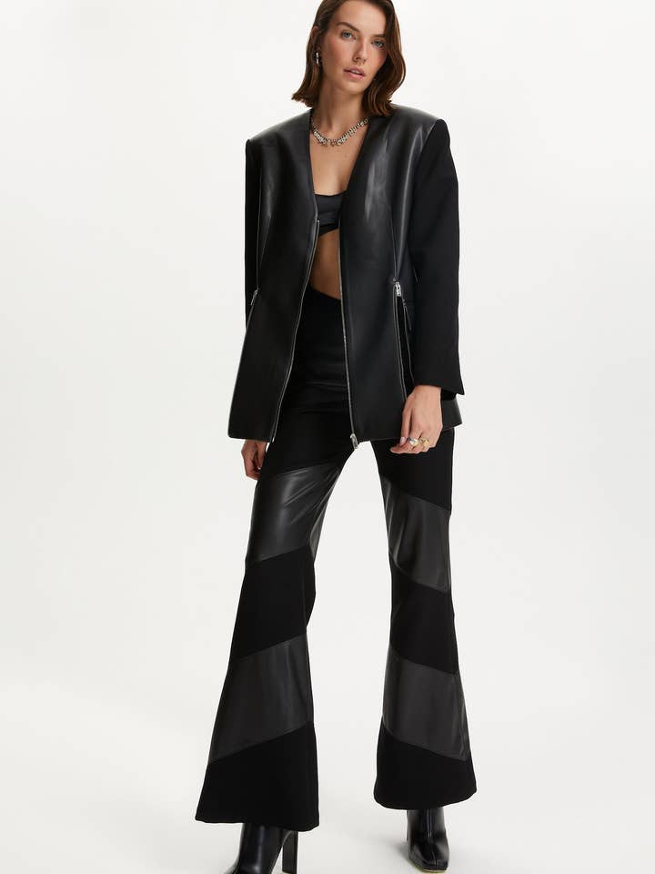 V-Neck Pleather Jacket for wholesale by NOCTURNE