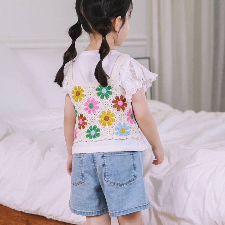 ToTo Heros - Wholesale Shorts - Kids - Millie Wide Leg Flower Embroidery Denim Shorts10