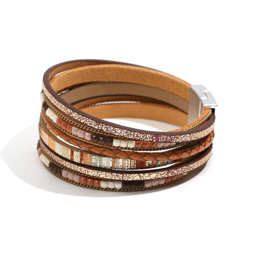 Lovesoft - Wholesale Woven/Braided Bracelet - Boho Multi Layer Leather Wrap Bracelet with Magnetic Clasp