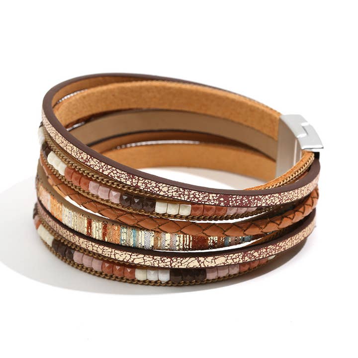 Lovesoft - Wholesale Woven/Braided Bracelet - Boho Multi Layer Leather Wrap Bracelet with Magnetic Clasp0