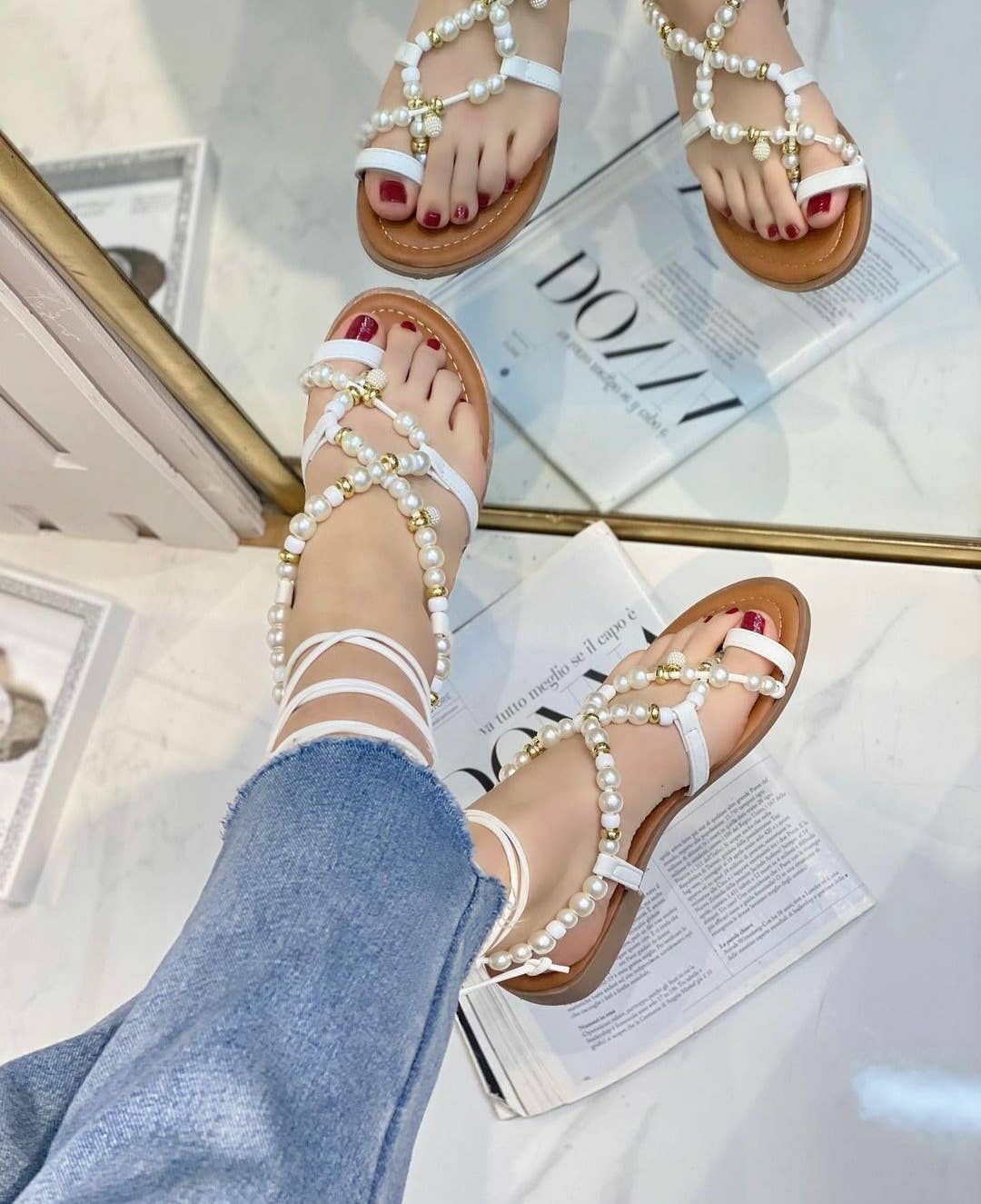 Vera Shop – Großhandel Sandalen – Damen – Perlenbesetzte Riemchensandalen1