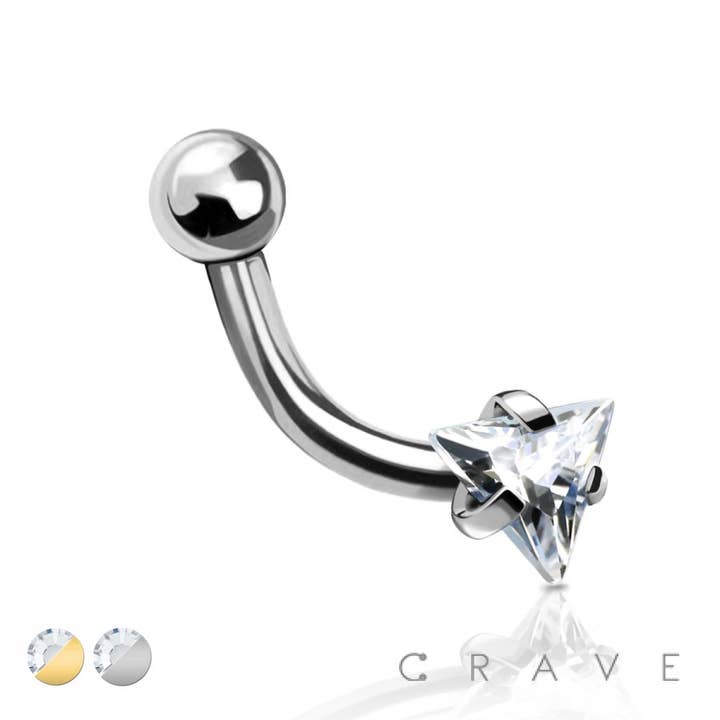 CRAVE BODY JEWELRY - Venta al por mayor Cadena para cara/cuerpo - 316L SS TRIÁNGULO CZ PUNTA CEJA ANILLO BARRA CURVA