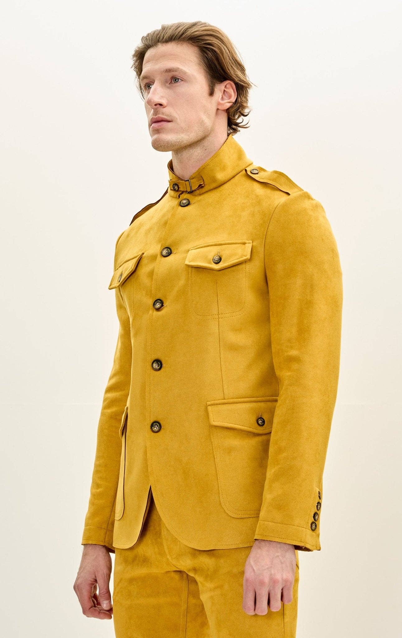Men's Faux Suede Safari Jacket - Mustard for wholesale on Faire2