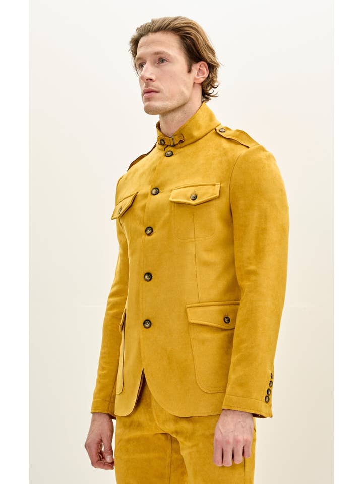 Men's Faux Suede Safari Jacket - Mustard for wholesale on Faire2
