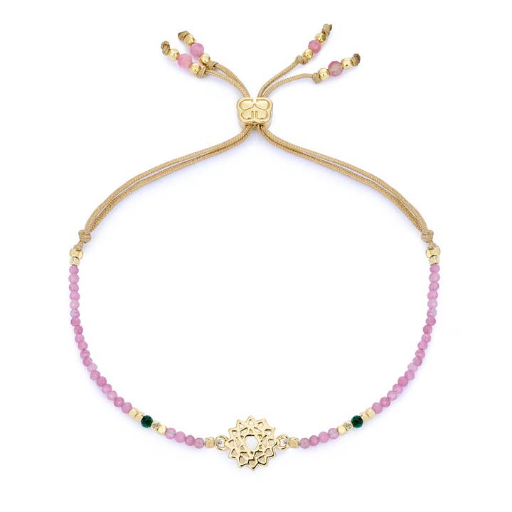 Boho Betty - Wholesale Beaded Bracelet - Pink Tourmaline, Malachite & Gold Heart Chakra Bracelet