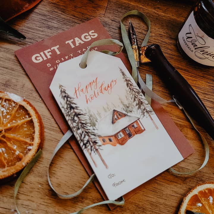 Retro Christmas Cabin Gift Tags for wholesale by Paperbec Design Co.