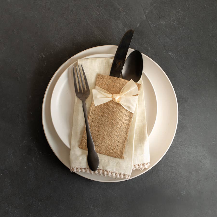 Cutlery Couture - Wholesale Dinner & Cloth Napkin - Cotton Lace Trimmed Cloth Napkin - Cream - Set of 41