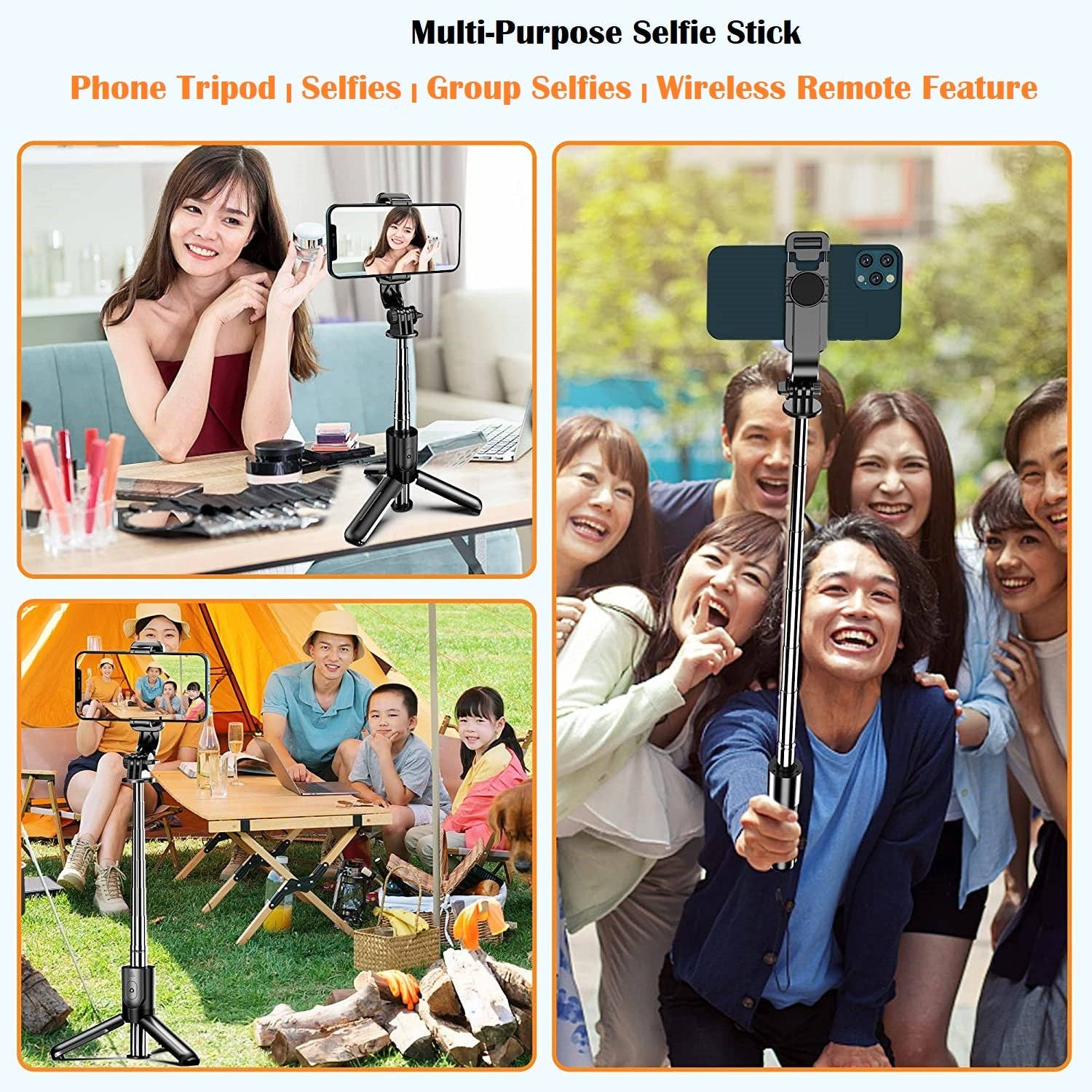 Black 3 in 1 Selfie Stick Tripod With Extendable & Portable Design for wholesale on Faire7