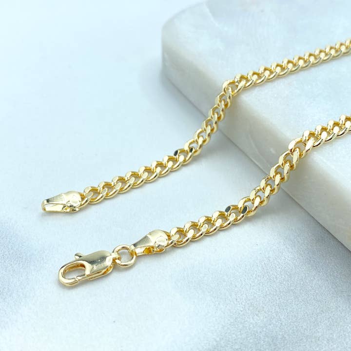 Luxus Accessories - Wholesale Link & chain bracelet - 18k Gold Filled 4mm Flat & Polished Curb Link Chain or Bracelet or Anklet, Cuban Link Chain in various lengths2